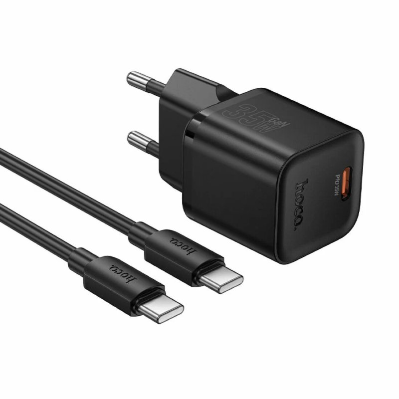 Сетевое зарядное устройство (СЗУ) Hoco N66 (Type-C PD) + кабель Type-C-Type-C, 35 Вт/3 А, черный