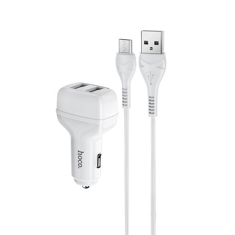 Автомобильное зарядное устройство (АЗУ) Hoco Z36 (2 USB) + кабель MicroUSB, 2.4 А, белый