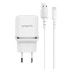 Сетевое зарядное устройство (СЗУ) Borofone BA36A (USB) + кабель Type-C, 3 А (белый)