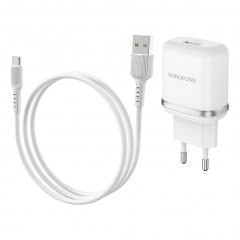 Сетевое зарядное устройство (СЗУ) Borofone BA36A (USB) + кабель Type-C, 3 А