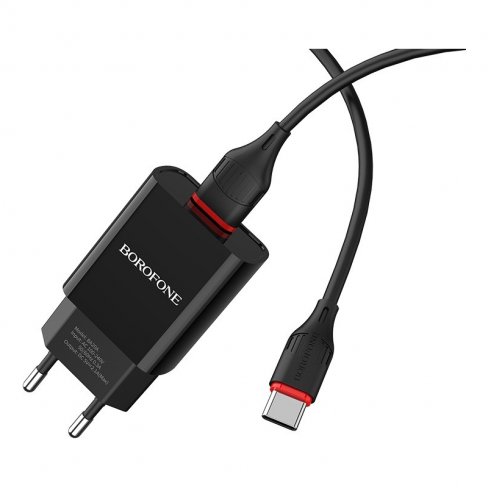 Сетевое зарядное устройство (СЗУ) Borofone BA20A (USB) + кабель Type-C, 2.1 А