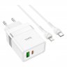 Сетевое зарядное устройство (СЗУ) Hoco N21 QC 3.0 (USB/Type-C) + кабель Type-C-Lightning, 3 А