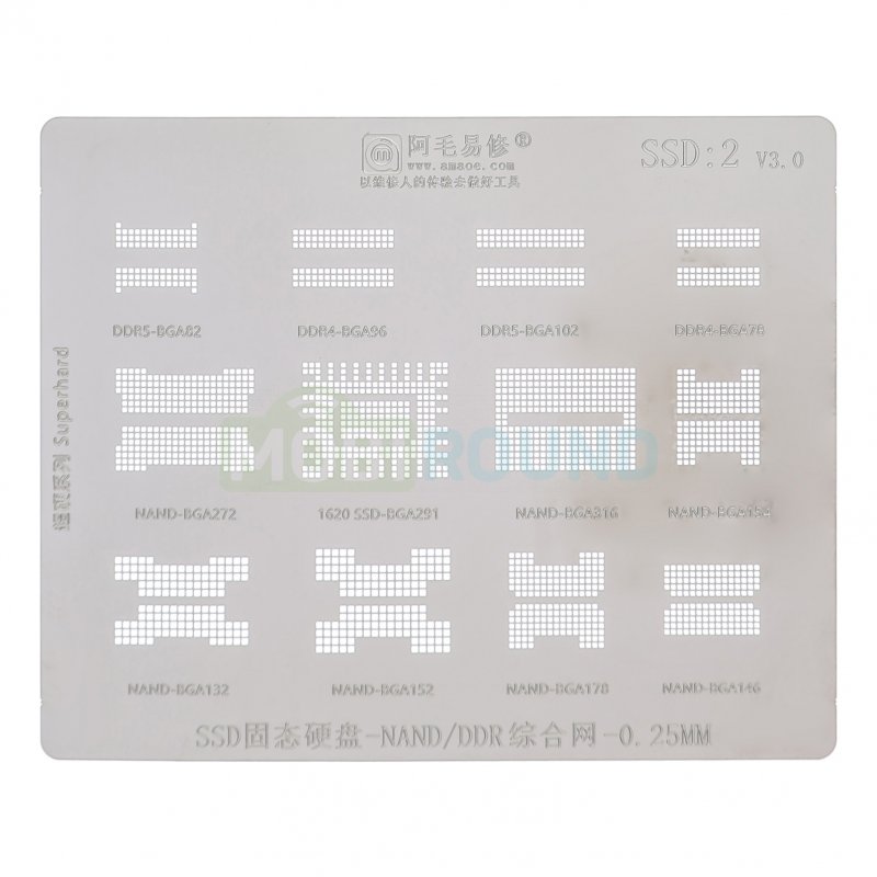 Трафарет BGA DDR4-BGA78/96 / DDR5-BGA82/102 / NAND-BGA272 и др. (SSD:2 V 3.0)