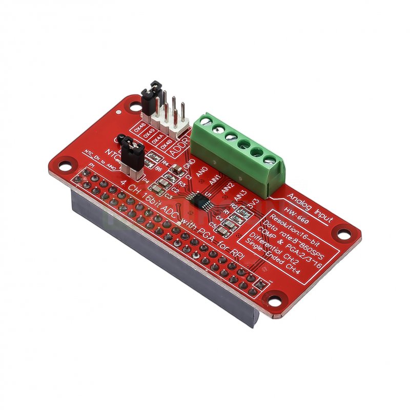 Модуль АЦП ADS1115/BOGI для Raspberry Pi 16 бит/860 Гц/4-канала/I2C/Uпит-2-5 В