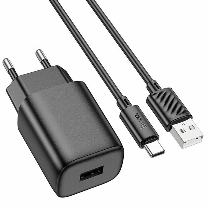 Сетевое зарядное устройство (СЗУ) Hoco C134A (USB PD) + кабель Type-C, 2.4 А, черный