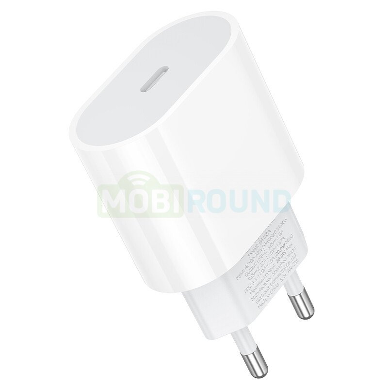 Сетевое зарядное устройство (СЗУ) Borofone BA100A QC3.0 (Type-C PD) 20 Вт, белый