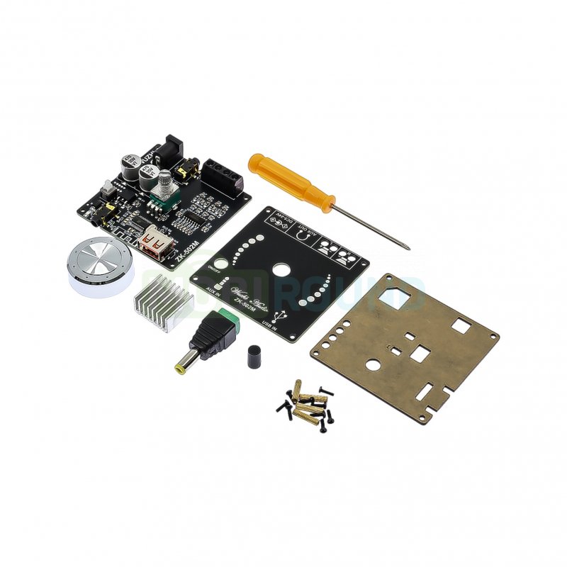 Модуль Wuzhi Audio УНЧ D-класса 2x50 Вт 4 Ом Uпит-9-24 В/MP3 с приемником Bluetooth 5.0/AUX (PA50Wx2+AS24BP0KJ592-25A4 (ZK-502M))