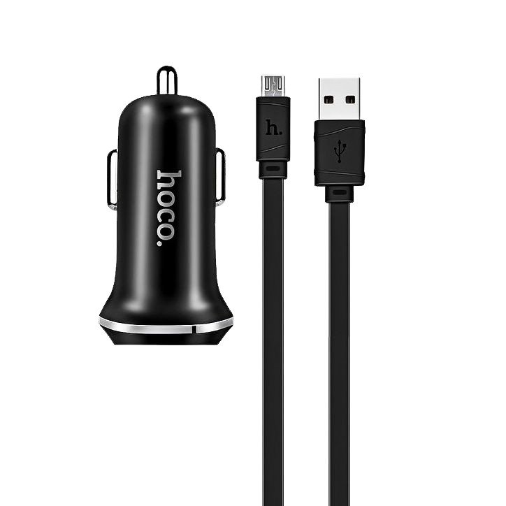 Автомобильное зарядное устройство (АЗУ) Hoco Z1 (2 USB) + кабель MicroUSB, 2.1 А, черный