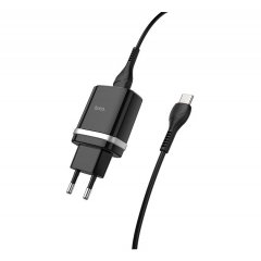 Сетевое зарядное устройство (СЗУ) Hoco C12Q QC 3.0 (USB) + кабель Type-C, 3 А (черный)