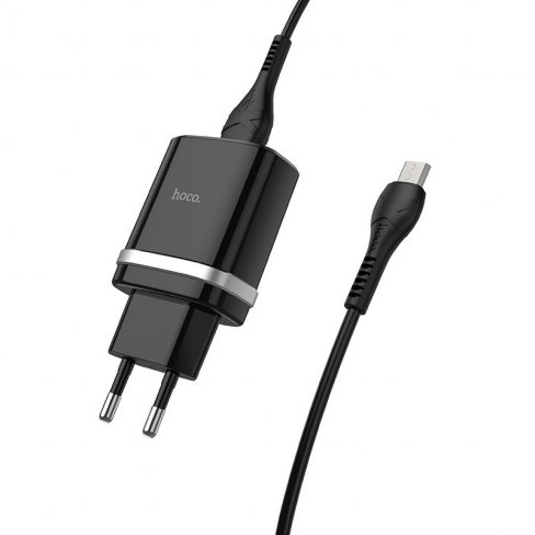 Сетевое зарядное устройство (СЗУ) Hoco C12Q QC 3.0 (USB) + кабель MicroUSB, 3 A (черный)