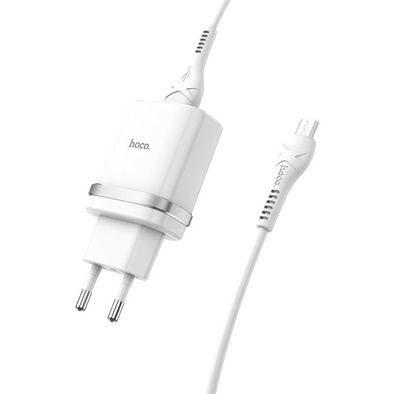 Сетевое зарядное устройство (СЗУ) Hoco C12Q QC 3.0 (USB) + кабель MicroUSB, 3 A, белый