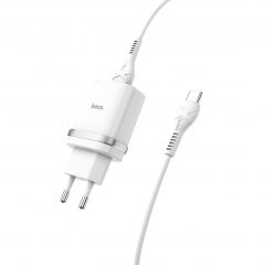 Сетевое зарядное устройство (СЗУ) Hoco C12Q QC 3.0 (USB) + кабель Type-C, 3 А (белый)