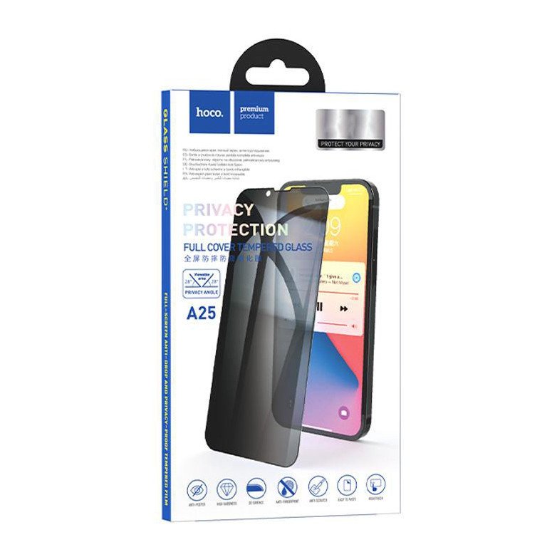 Противоударное стекло 3D Hoco A25 для Apple iPhone 13 / iPhone 13 Pro / iPhone 14 и др. (полное покрытие / антишпион) черный