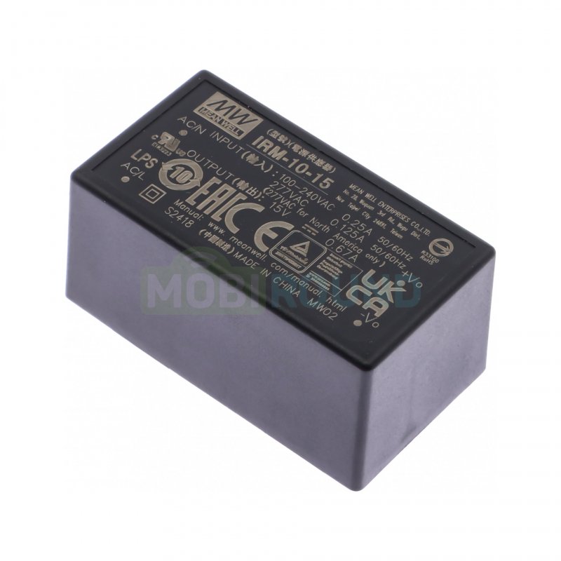 Модуль питания MEAN WELL AC-DC Uвх-100-240 В Uвых-15 В Iвых-0.67 А Pвых-10 Вт (IRM-10-15)