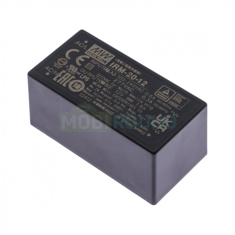 Модуль питания MEAN WELL AC-DC Uвх-100-240 В Uвых-12 В Iвых-1.8 А Pвых-20 Вт (IRM-20-12)