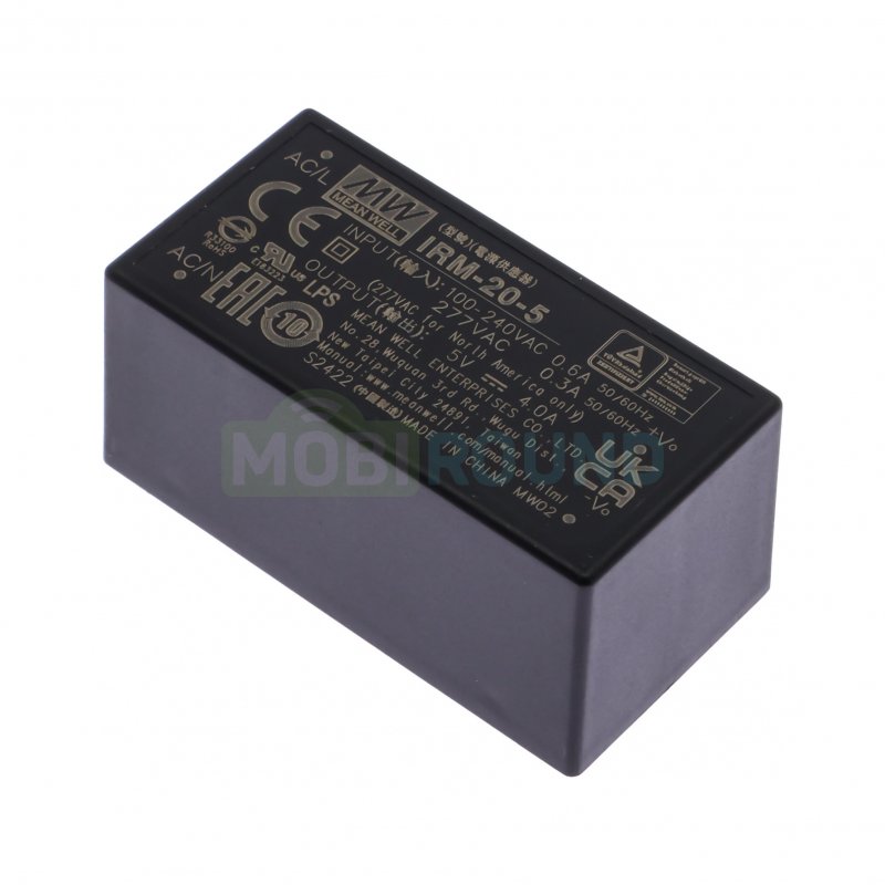 Модуль питания MEAN WELL AC-DC Uвх-100-240 В Uвых-5 В Iвых-4 А Pвых-20 Вт (IRM-20-5)