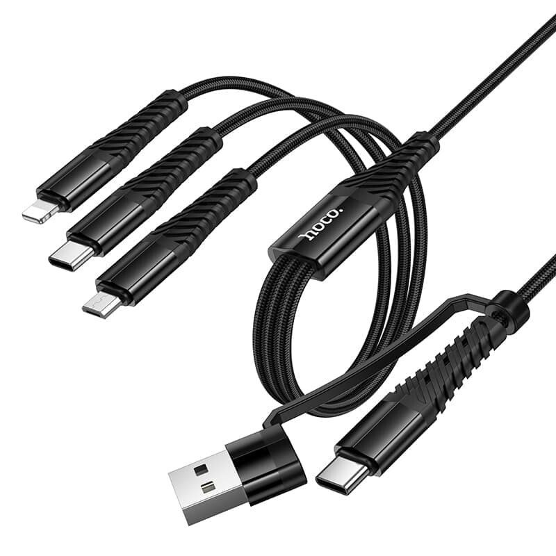 Кабель Hoco X123 USB/Type-C-MicroUSB/Lightning/Type-C, 1 м, черный