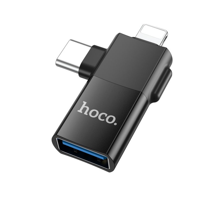 Переходник (адаптер) Hoco UA17 Type-C/Lightning-USB, черный